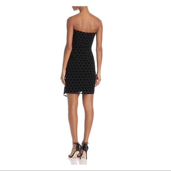 Bardot Black Velvet Polka Dot Strapless Dress - Picture 2 of 8
